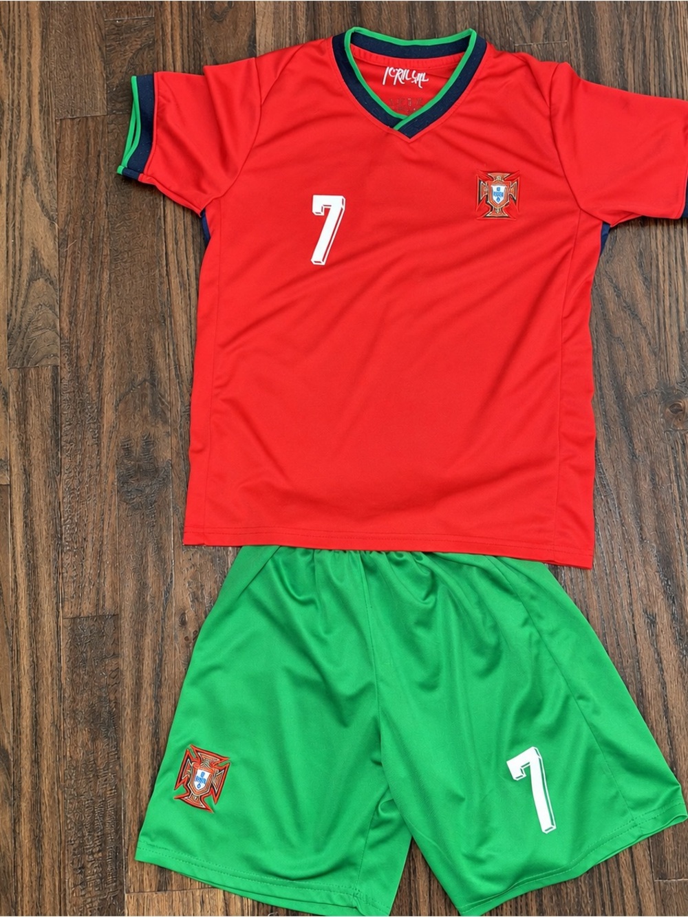 Portugal Ronaldo #7 Soccer Jersey & Shorts Set — Kids 10–11 Years